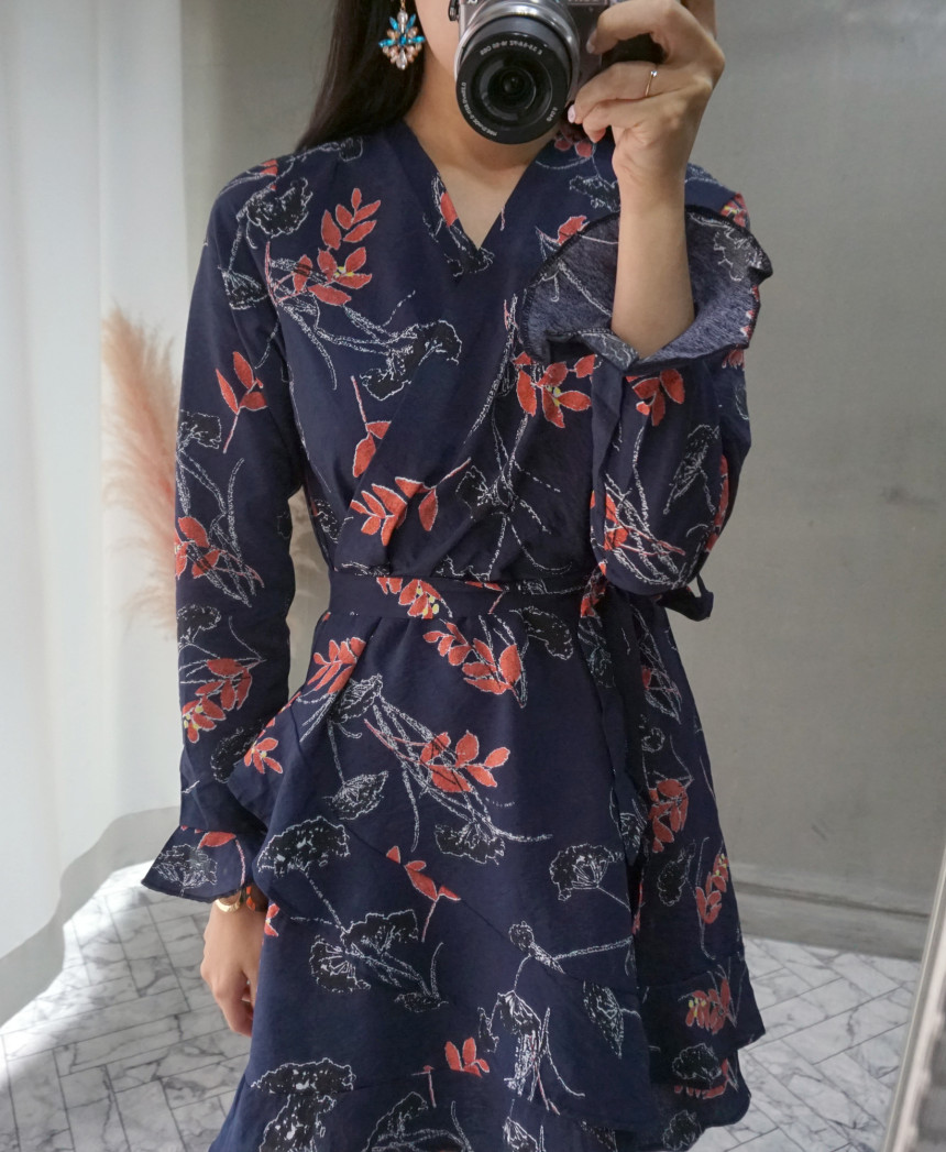 New Women Dress Autumn New Flower Chiffon Mini Dre