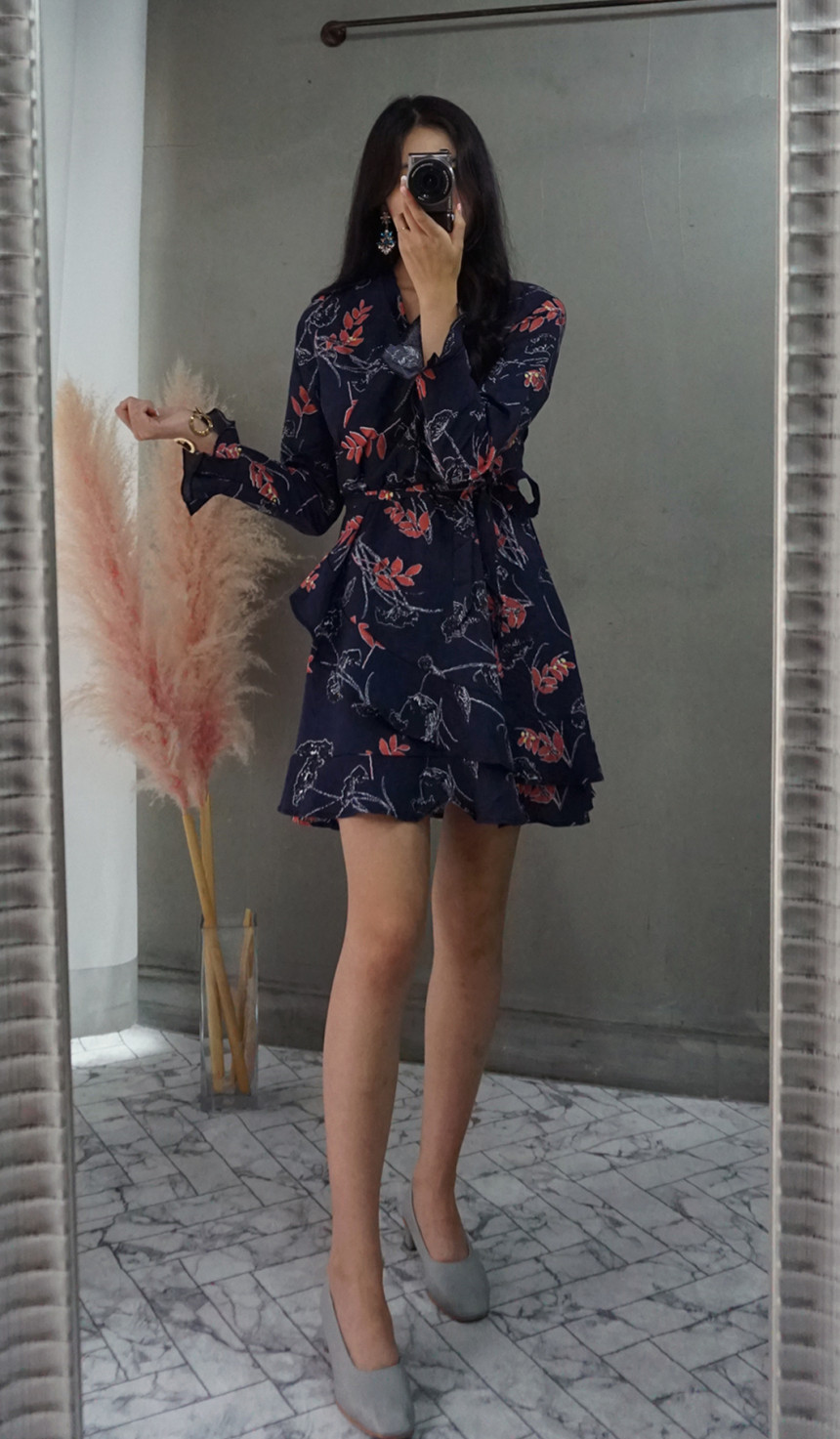 New Women Dress Autumn New Flower Chiffon Mini Dre