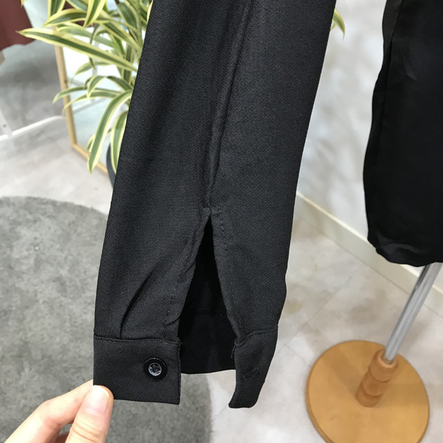 New V Neck Stripe Shirt Wrap Dress Black Mini Autu