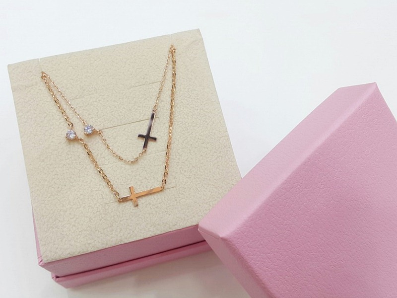 14k Cross Necklace Horizontal Girl Gifts Small