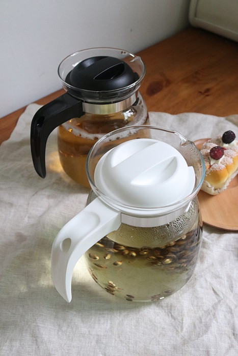 Flame-proof heat-resistant glass tea pot Black, wh