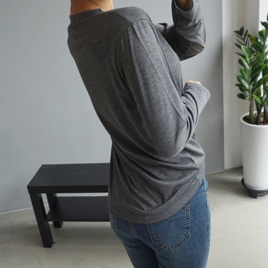 V Neck Slim Width Wear Women Basic Long Sleeve Pol