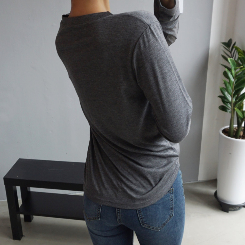 V Neck Slim Width Wear Women Basic Long Sleeve Pol
