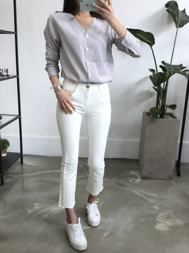 NEW FASHION LADY GIRL Blouse Stripe V-neck blouse