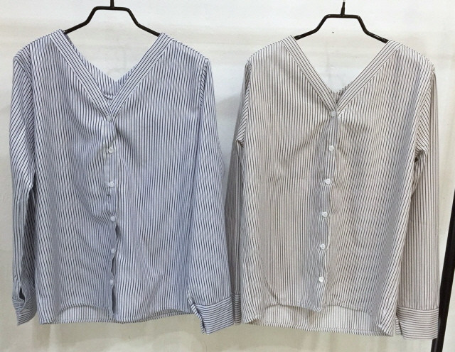 NEW FASHION LADY GIRL Blouse Stripe V-neck blouse