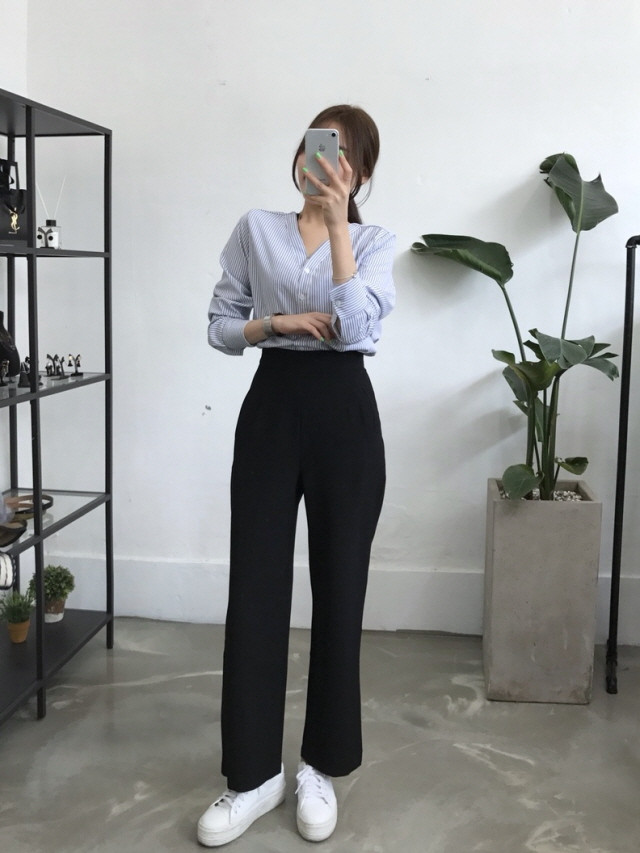 NEW FASHION LADY GIRL Blouse Stripe V-neck blouse