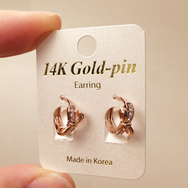 14K 골드핀 리본매듭 링 원터치 금침귀걸이 - 상세 이미지 2