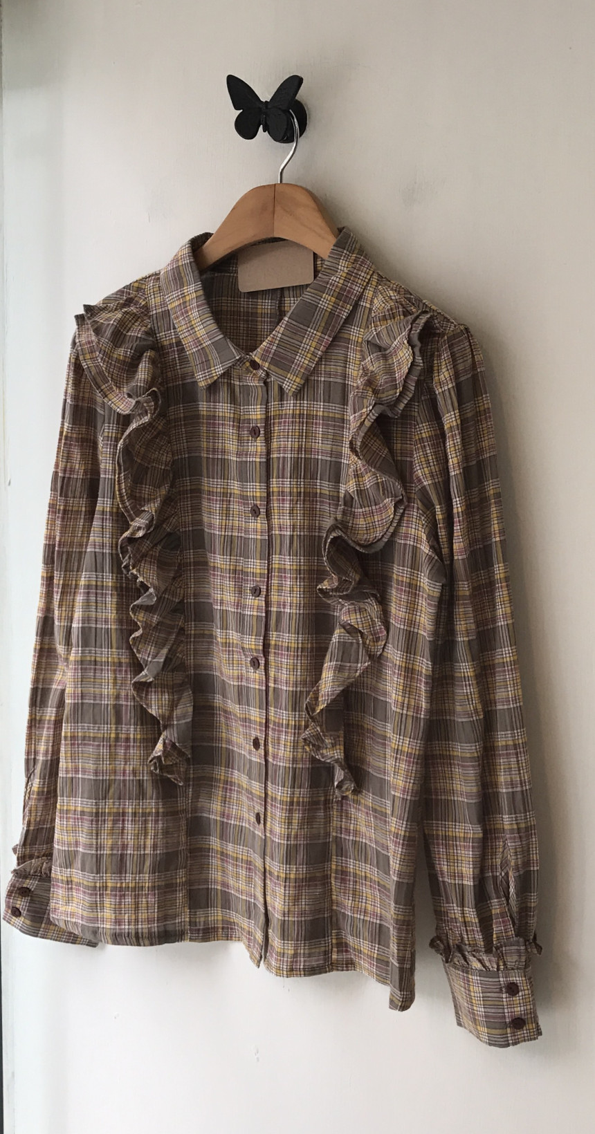 Women Blouses Check frilly blouse Gully look Londo