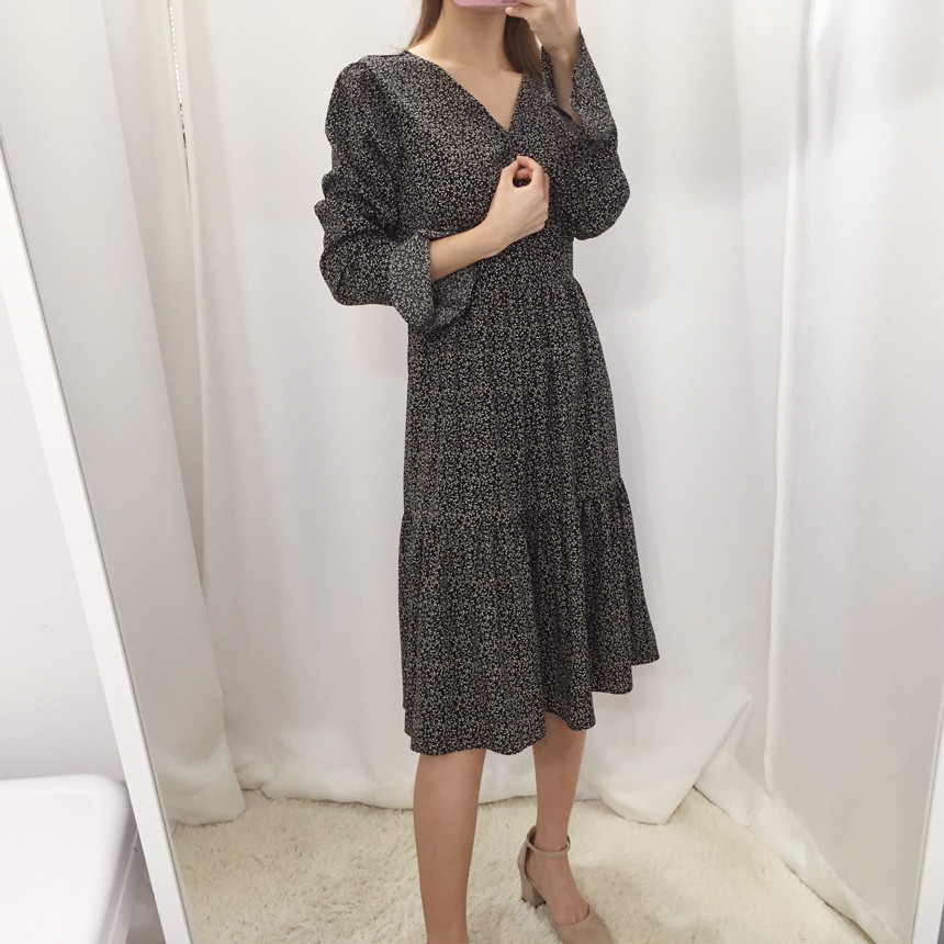 New Women Dress V Neck Chiffon Flower Dress