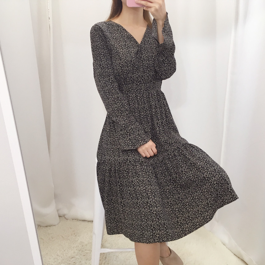 New Women Dress V Neck Chiffon Flower Dress