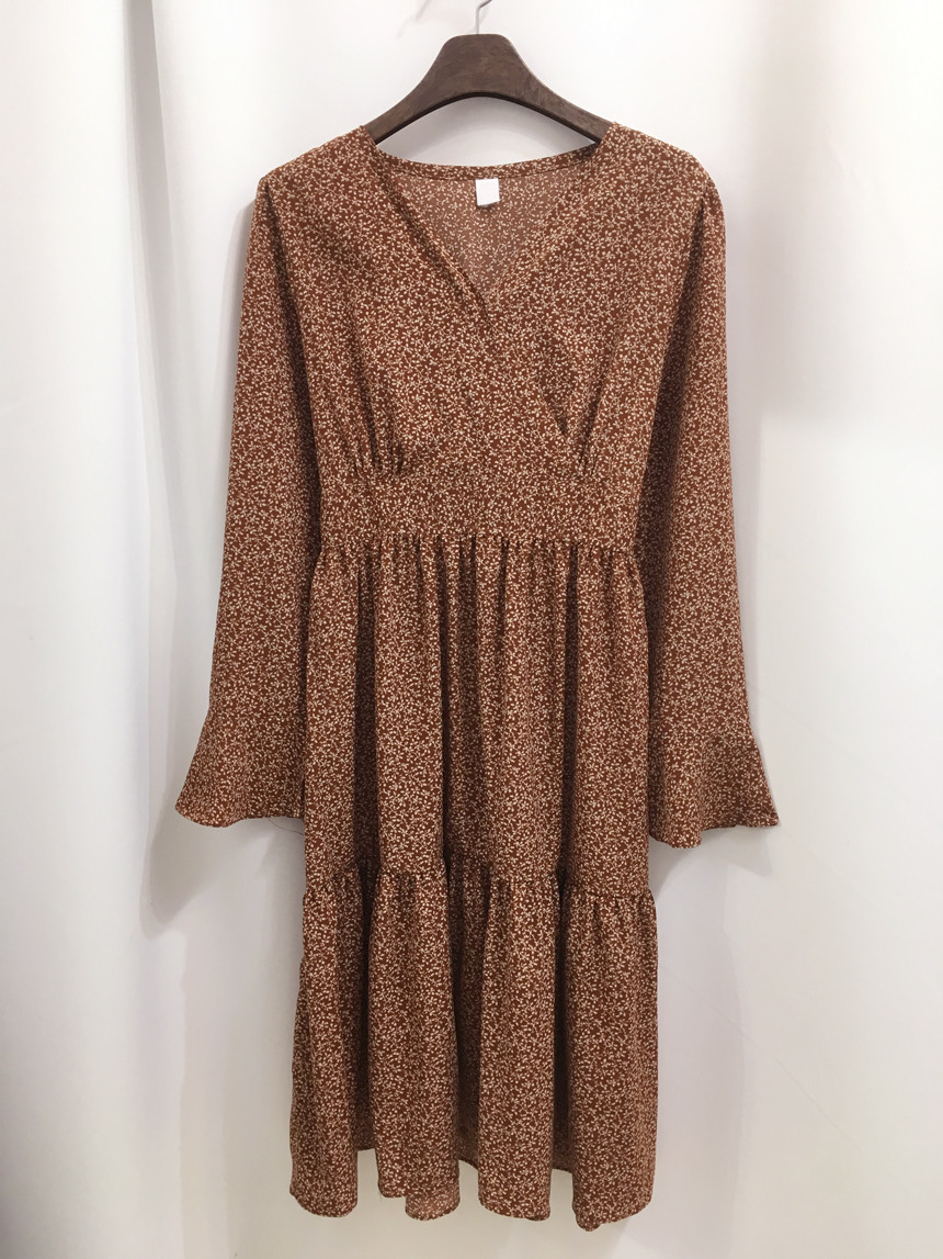 New Women Dress V Neck Chiffon Flower Dress