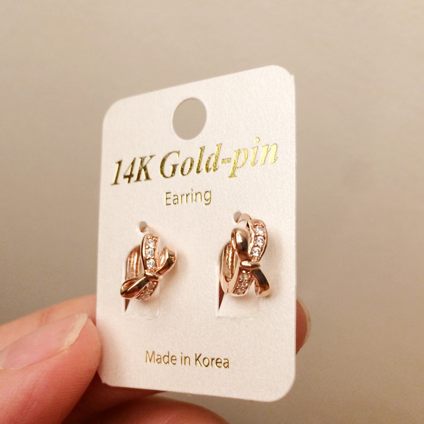 14K 골드핀 리본매듭 링 원터치 금침귀걸이 - 상세 이미지 4