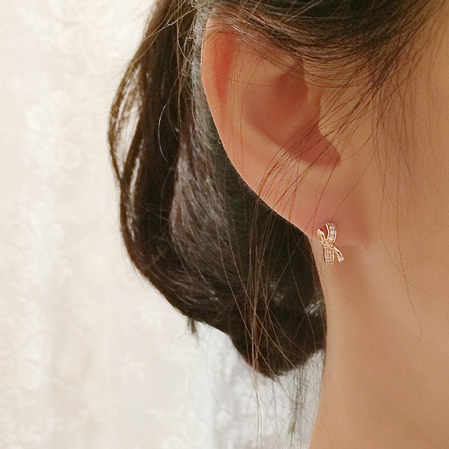 14K 골드핀 리본매듭 링 원터치 금침귀걸이