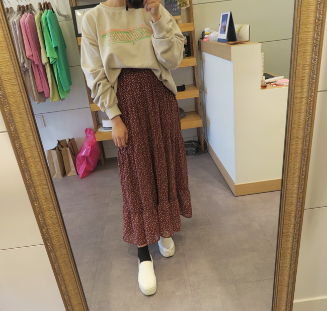 Peony Chiffon Cherry Blossom Long skirt Flower pat