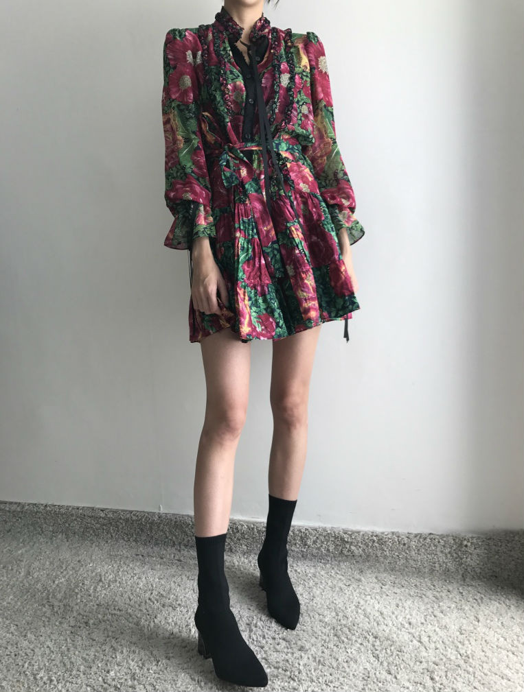 New Women Dress Flower One Piece Modern and Chic F