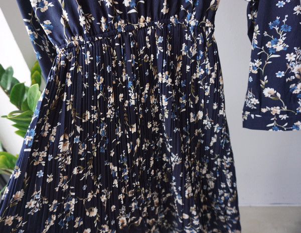 New Women Dress Bumpy Flower Slub Pleat Midi Dress