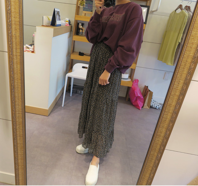 Peony Chiffon Cherry Blossom Long skirt Flower pat