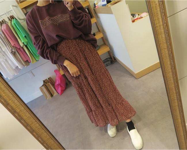 Peony Chiffon Cherry Blossom Long skirt Flower pat