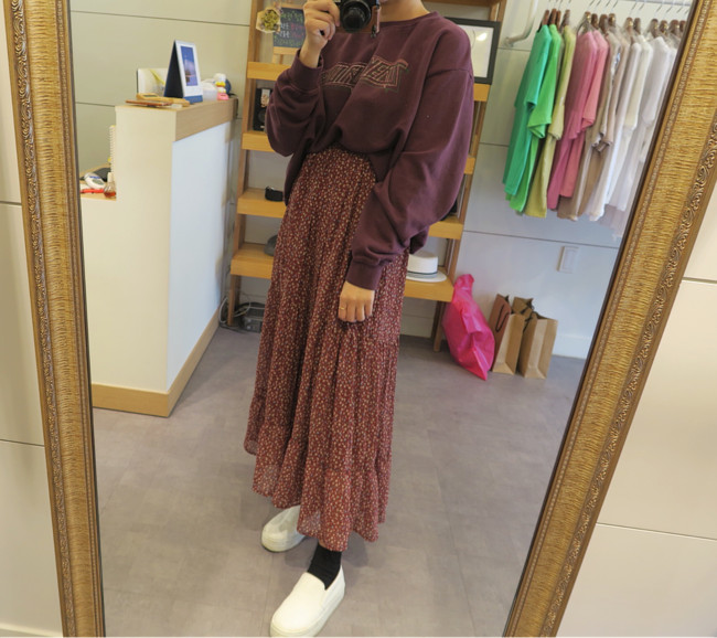 Peony Chiffon Cherry Blossom Long skirt Flower pat