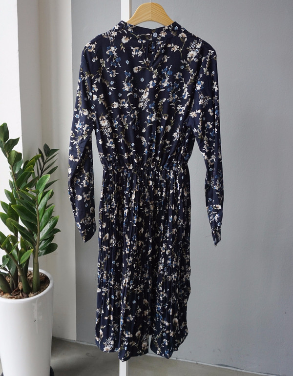 New Women Dress Bumpy Flower Slub Pleat Midi Dress
