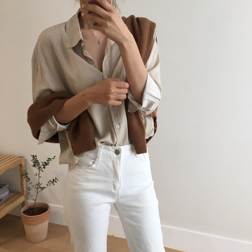 Silk Stripe Shirts Women Blouse Satin Women Pfc Co