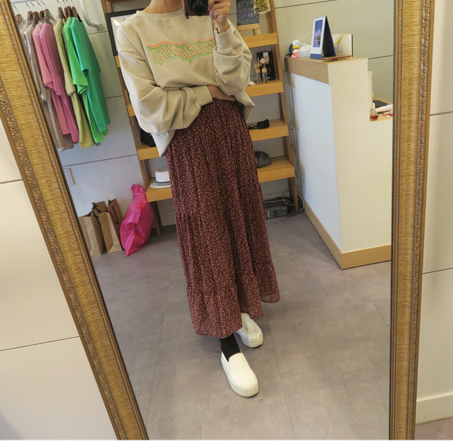 Peony Chiffon Cherry Blossom Long skirt Flower pat