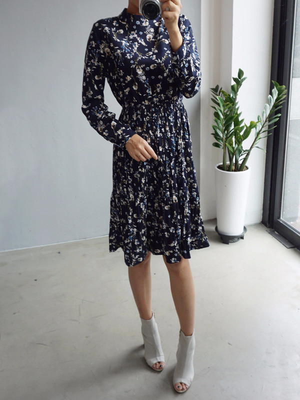 New Women Dress Bumpy Flower Slub Pleat Midi Dress