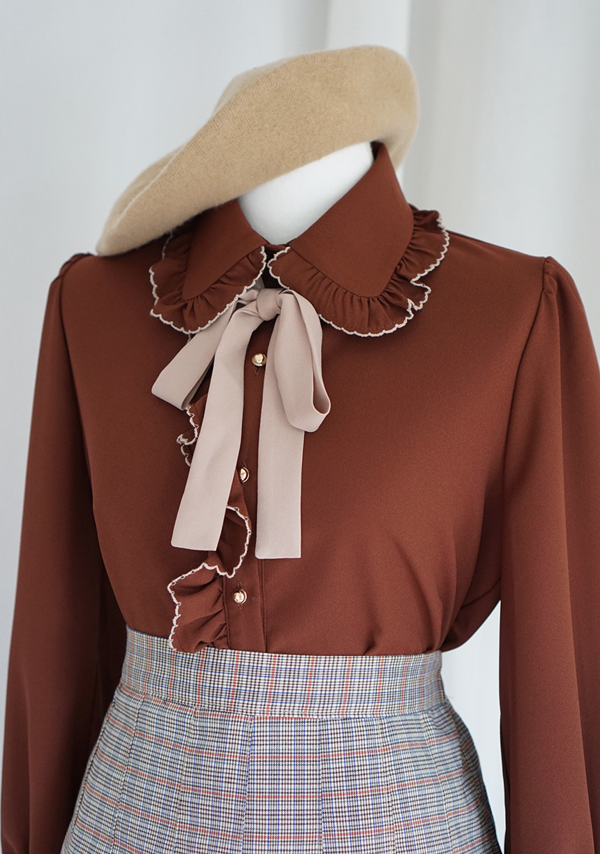 NEW FASHION LADY GIRL Blouse Lace ruffle ribbon bl