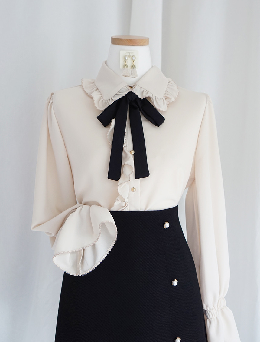 NEW FASHION LADY GIRL Blouse Lace ruffle ribbon bl