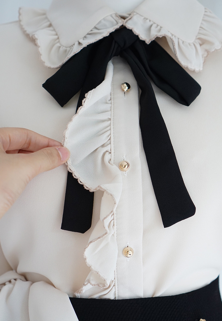 NEW FASHION LADY GIRL Blouse Lace ruffle ribbon bl