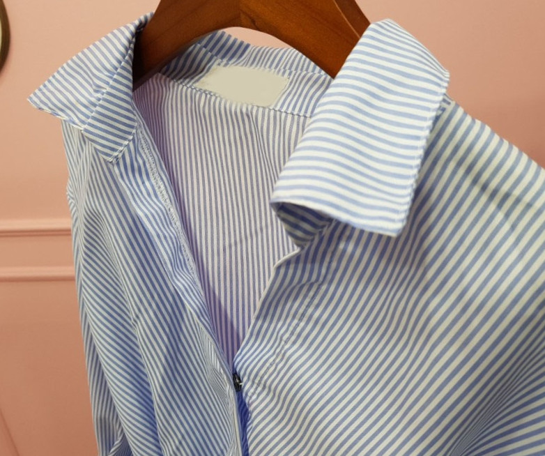 New Striped Shirt Wrap One Piece Mini Date Look Fe