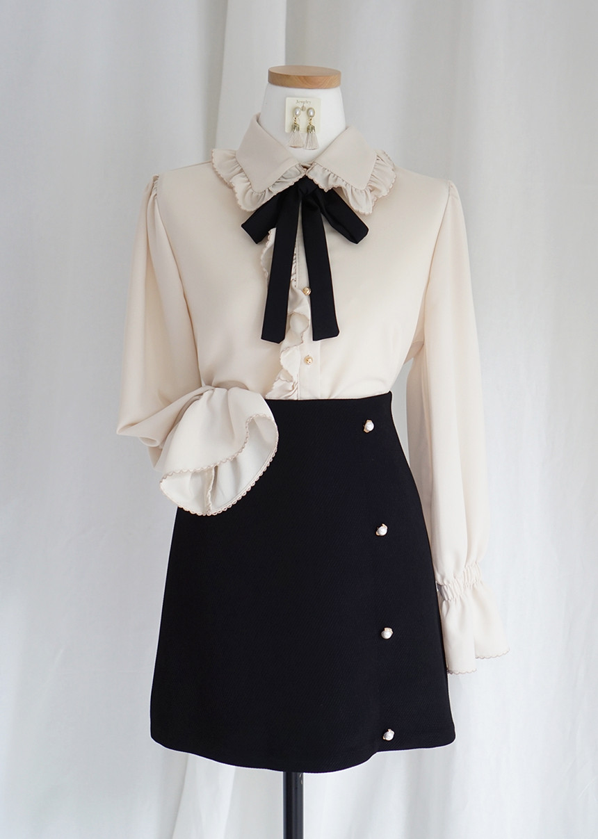 NEW FASHION LADY GIRL Blouse Lace ruffle ribbon bl