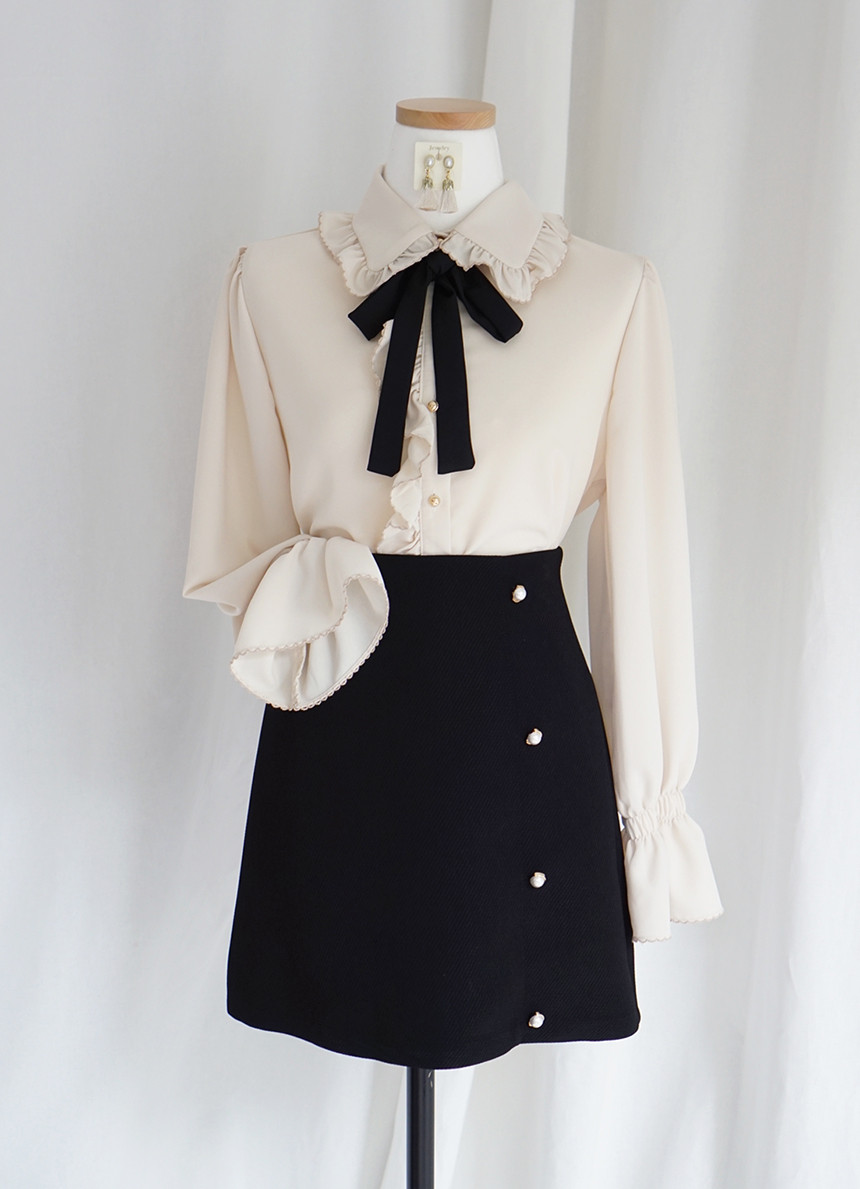 NEW FASHION LADY GIRL Blouse Lace ruffle ribbon bl