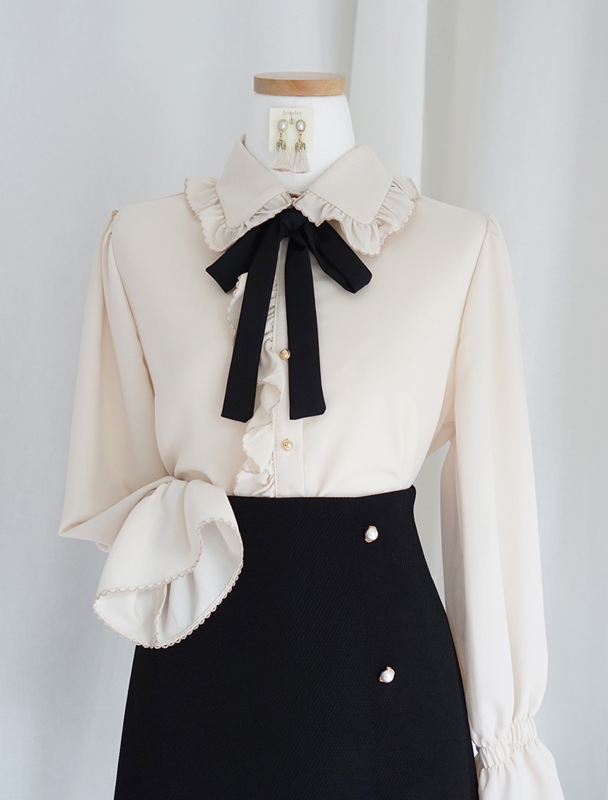 NEW FASHION LADY GIRL Blouse Lace ruffle ribbon bl