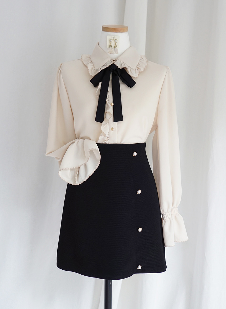 NEW FASHION LADY GIRL Blouse Lace ruffle ribbon bl