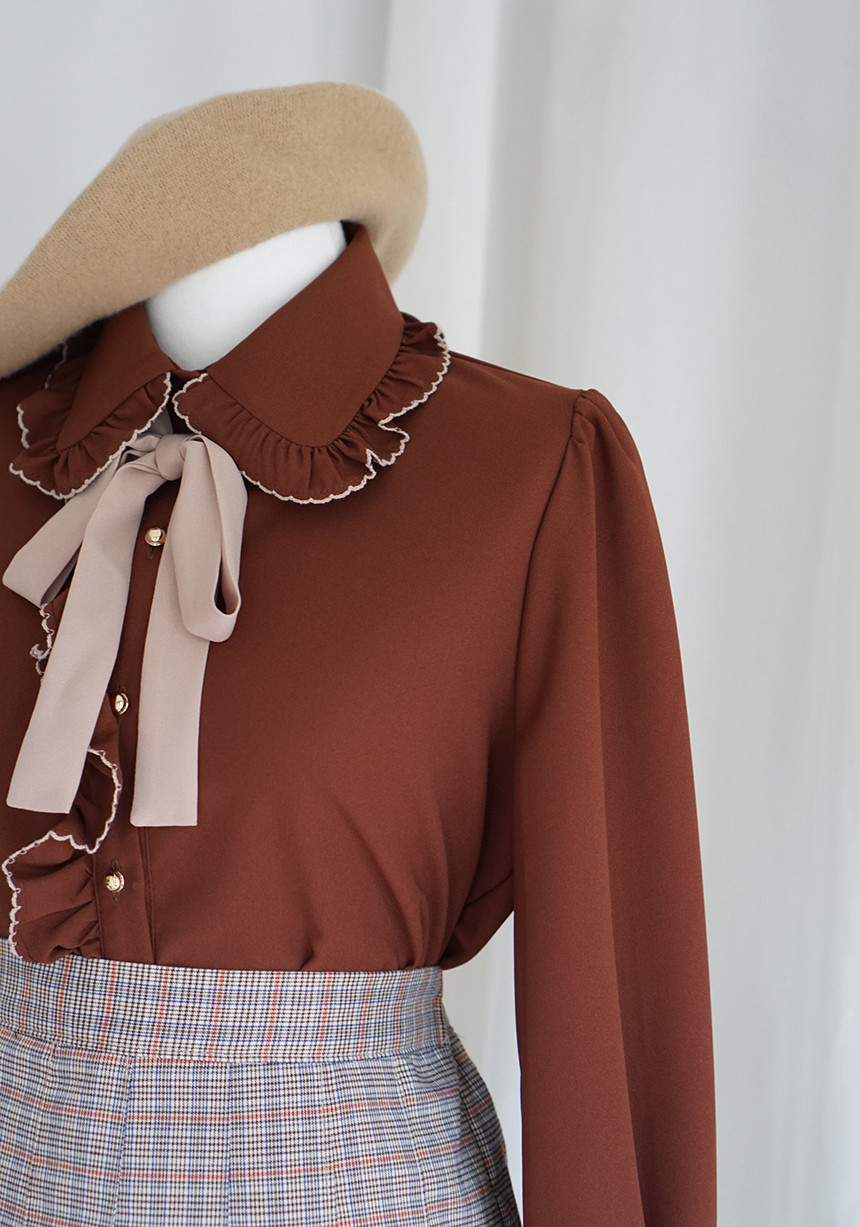 NEW FASHION LADY GIRL Blouse Lace ruffle ribbon bl