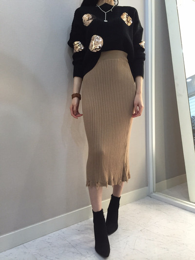 Long-sleeved knit long skirt 20 women's name by