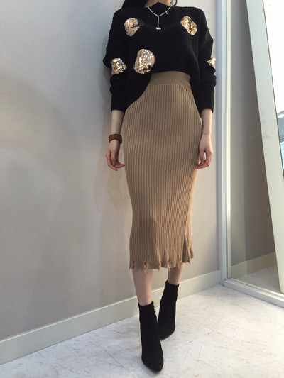 Long-sleeved knit long skirt 20 women's name by