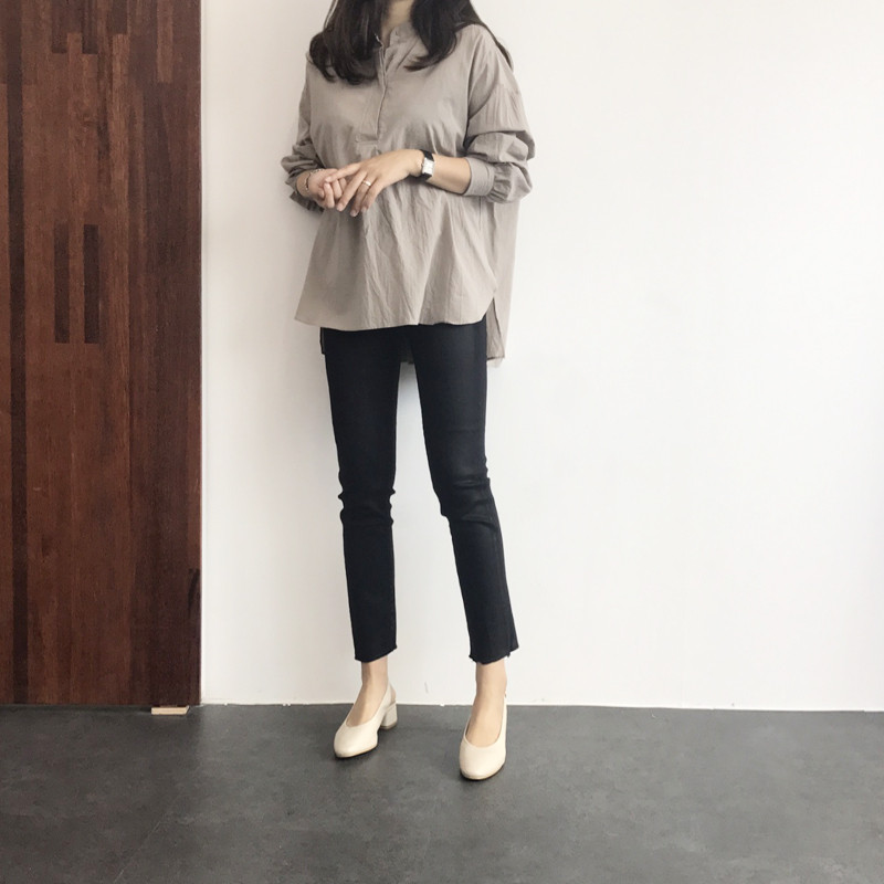 Cotton Henley Neck Shirt DT170310027-11 Blouse Gir