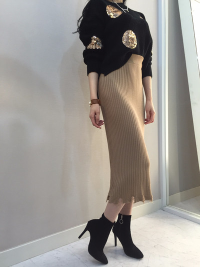 Long-sleeved knit long skirt 20 women's name by