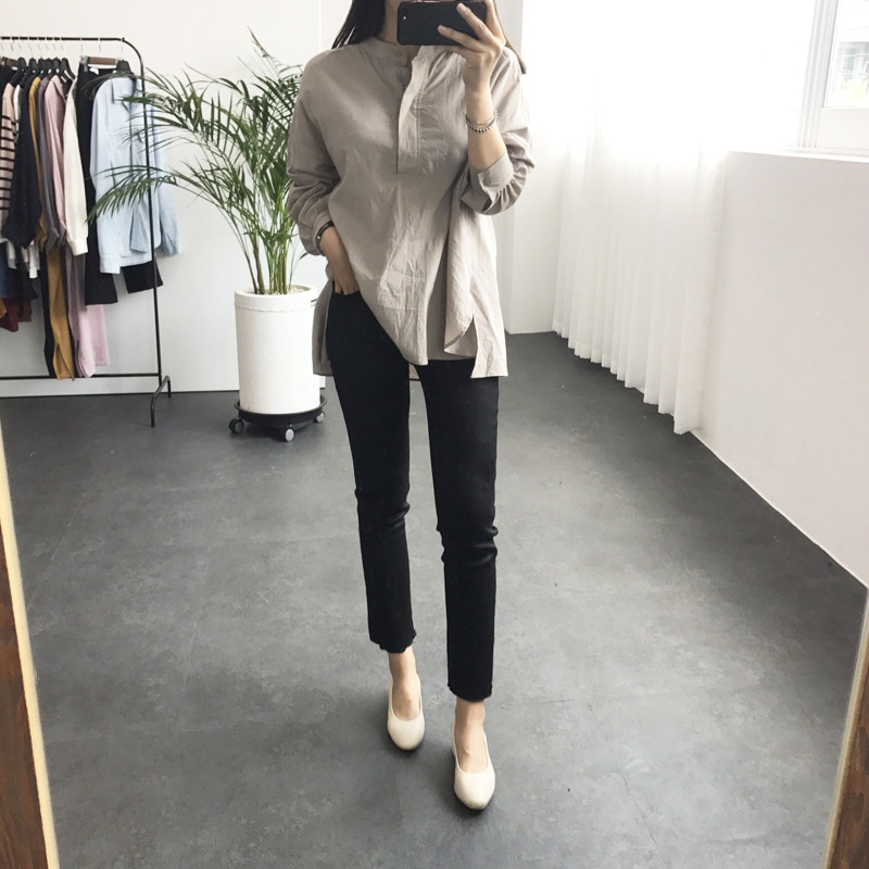 Cotton Henley Neck Shirt DT170310027-11 Blouse Gir