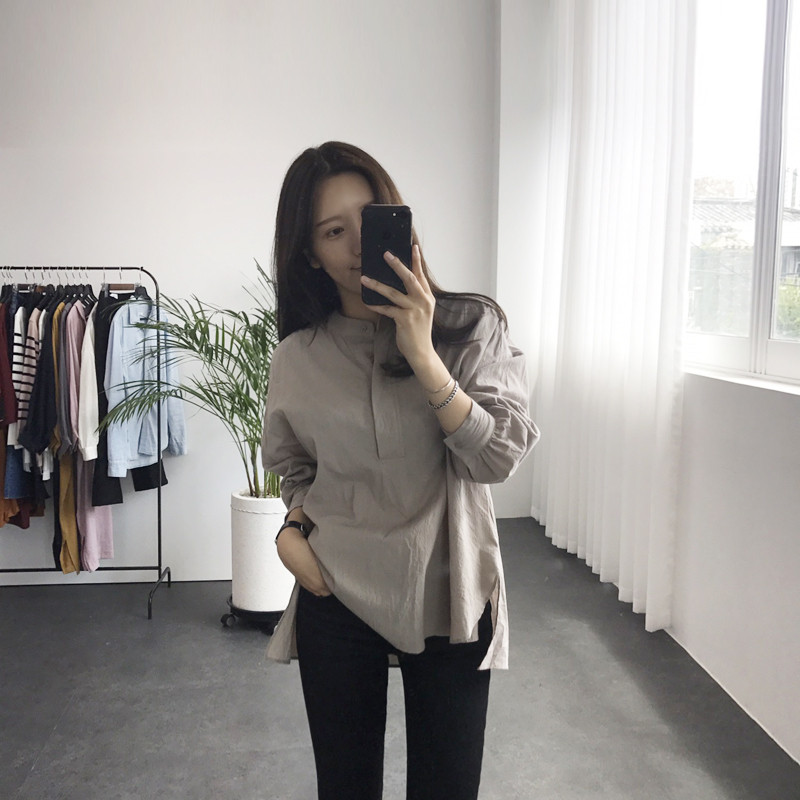 Cotton Henley Neck Shirt DT170310027-11 Blouse Gir