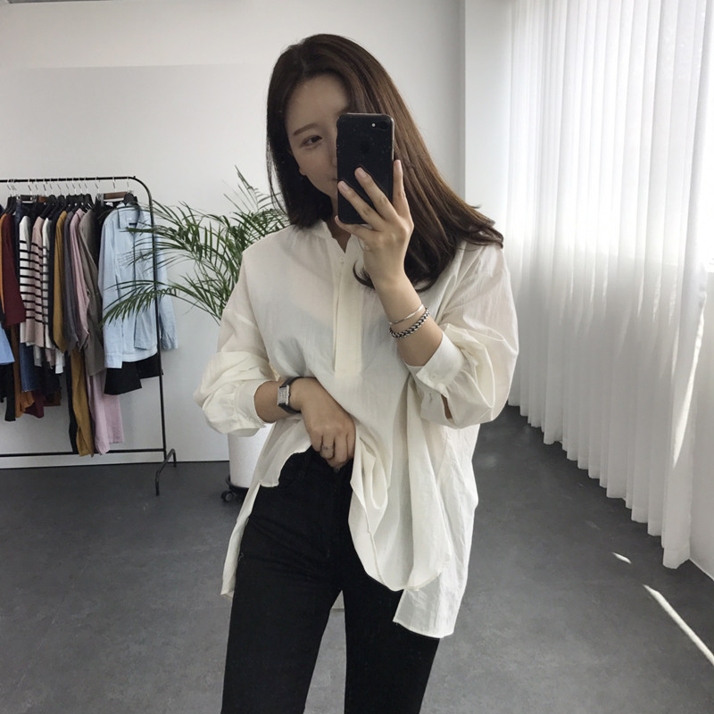 Cotton Henley Neck Shirt DT170310027-11 Blouse Gir