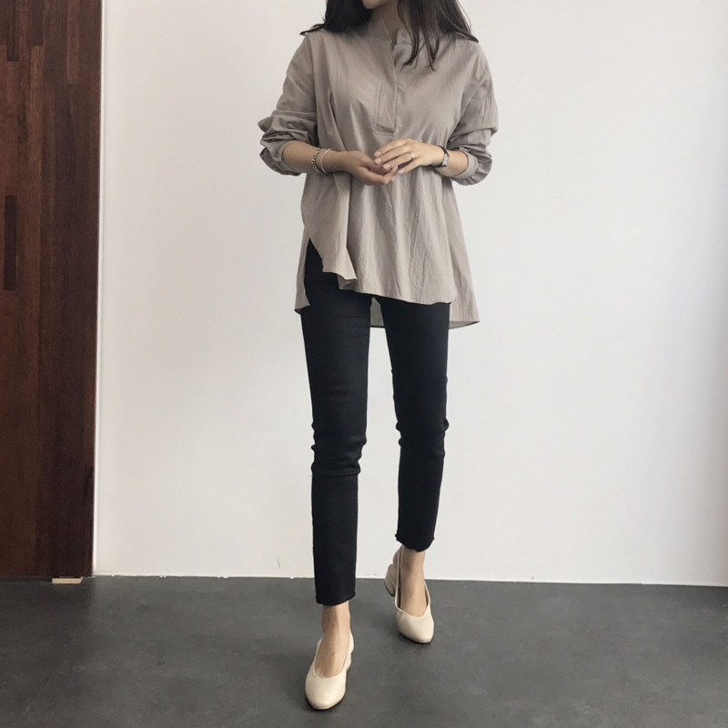 Cotton Henley Neck Shirt DT170310027-11 Blouse Gir