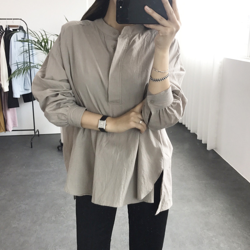 Cotton Henley Neck Shirt DT170310027-11 Blouse Gir