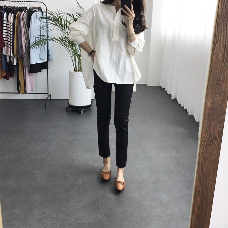 Cotton Henley Neck Shirt DT170310027-11 Blouse Gir