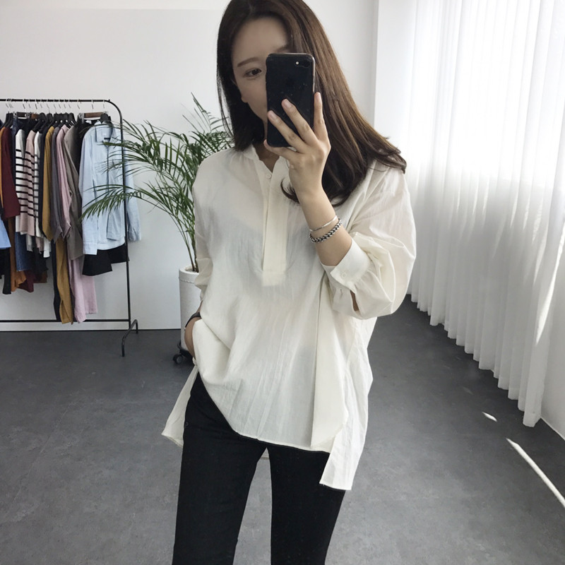 Cotton Henley Neck Shirt DT170310027-11 Blouse Gir