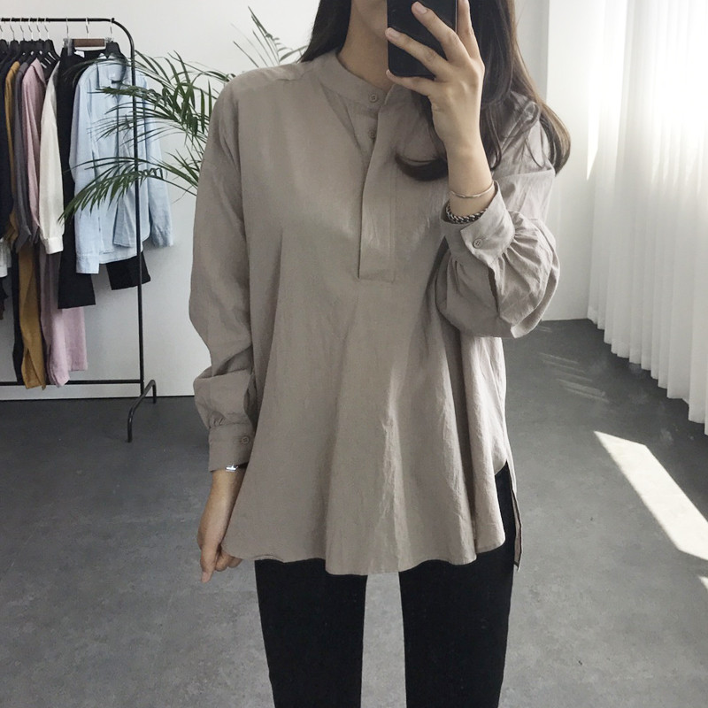 Cotton Henley Neck Shirt DT170310027-11 Blouse Gir