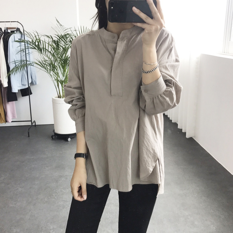 Cotton Henley Neck Shirt DT170310027-11 Blouse Gir