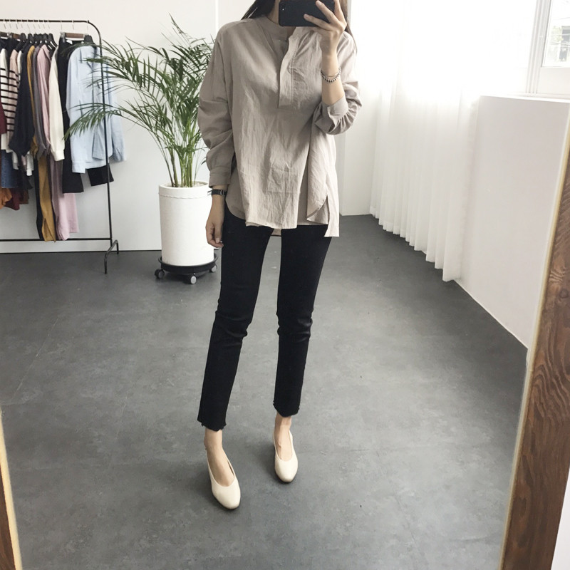 Cotton Henley Neck Shirt DT170310027-11 Blouse Gir